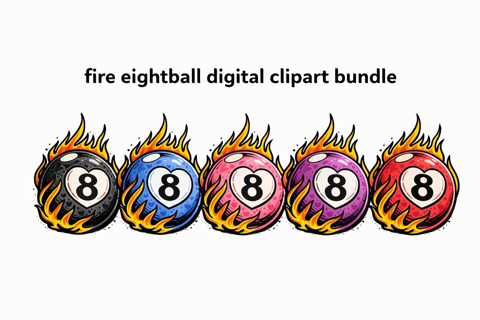 Fire Eightball Digital Clipart Bundle | Flaming 8 Ball PNG | Retro ...