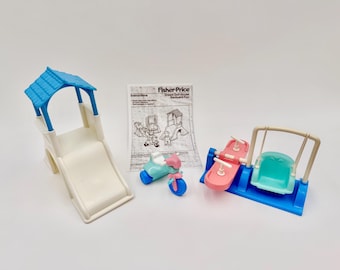 Vintage Fischer-Price Traum-Puppenhaus-Garten-Spaß mit Kopie der Anleitung