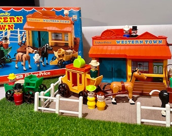 Vintage 1980s Fisher Price play family Western Town #934 COMPLETE with Box and extras