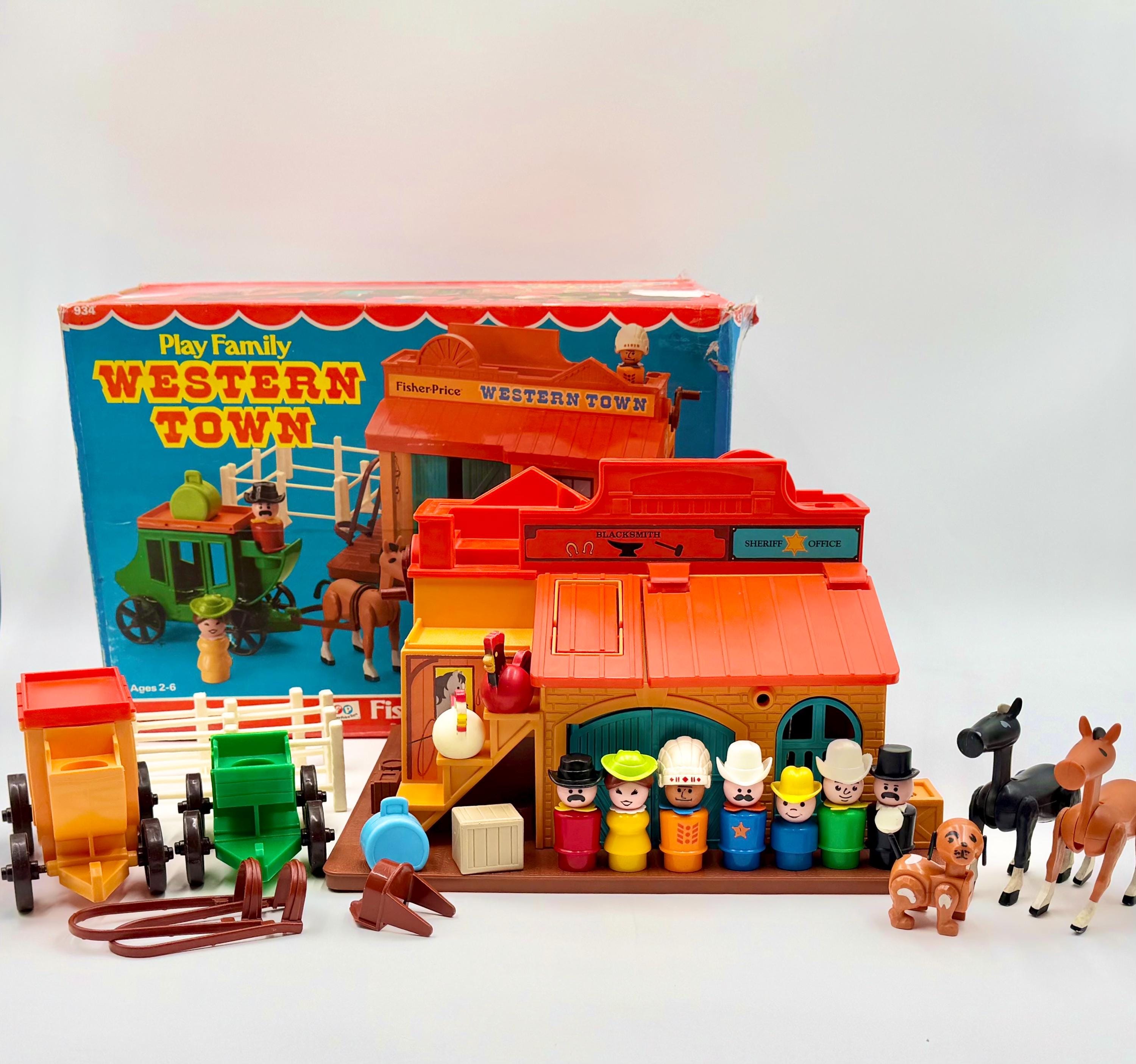 Vintage 1980s Fisher-price Play Family Western Town #934 COMPLETE