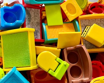 Vintage Fisher-Price Play Family/ little People House Accessories Chairs, Beds, Coffee tables ect…