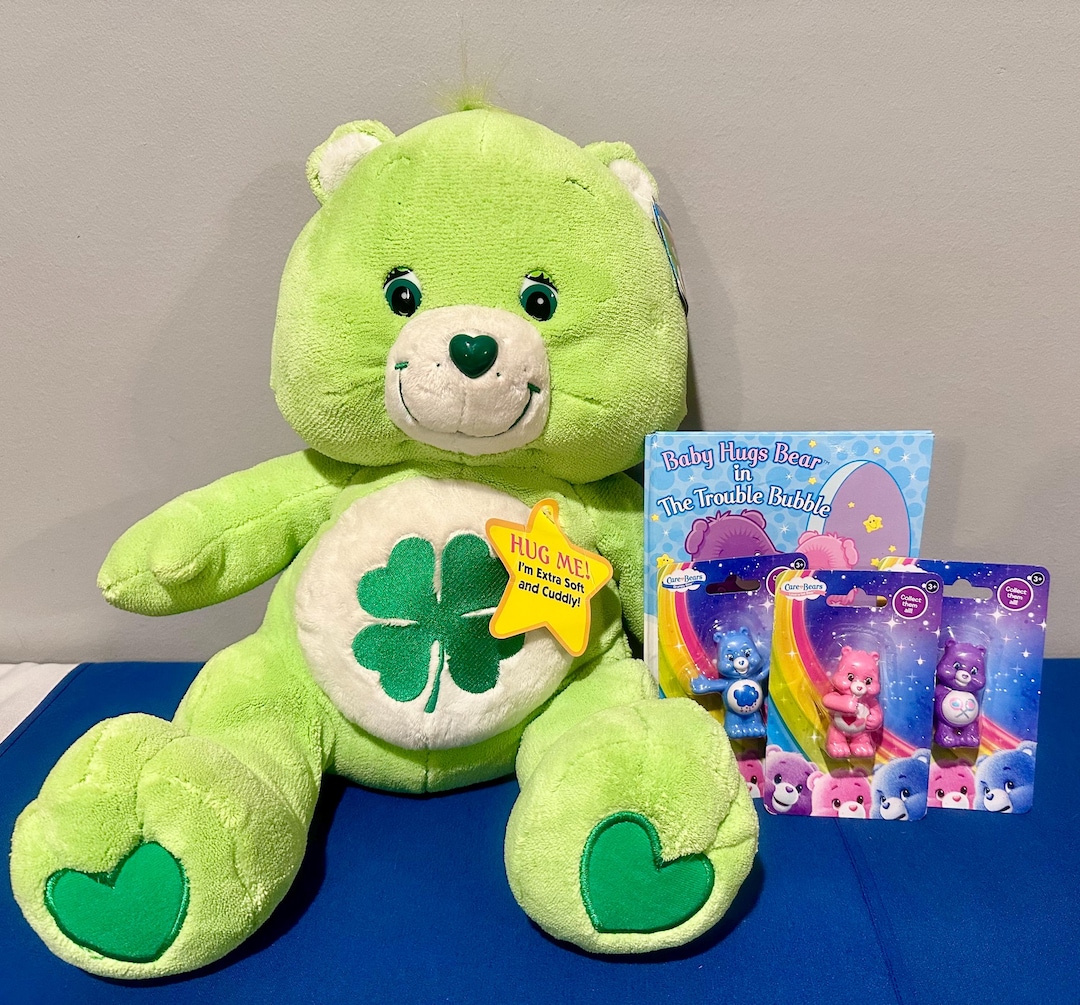 Jumbo 19 Inch Goodluck Care Bear With Tags, Book, 3 Figures