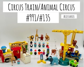 Vintage Fisher-Price Play Family Little People #991 Circus Train, #135 Animal Circus,#657 Crazy Town Fire Brigade  People and Accessories