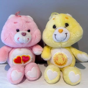 Vintage Kenner 1980s Care Bears Pair  Funshine Bear and Love-A-Lot Bear