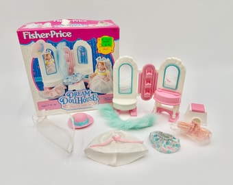 Vintage 1994 Fisher-Price Dream Dollhouse Dress-Up Vanity Set Complete in Open Box #4624