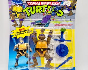 Figura vintage de Playmates de las Tortugas Ninja Adolescentes Mutantes de 1991, Head Droppin Don, nueva en cartulina n.° 5174