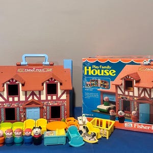 Vintage Fisher-Price Little People Play Family Brown Tudor House #952 Complete W/Box and Extras (3)