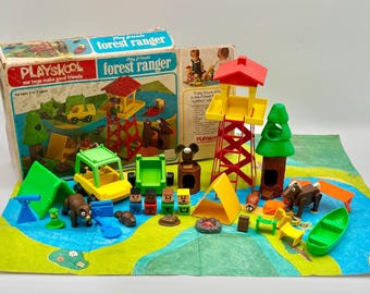 Vintage 1975 Playskool Play Friends Forest Ranger Camp Set in Open Box with Extras