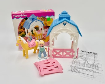Vintage 1994 Fisher-Price Dream Dollhouse Pony and Stable Complete in Open Box with Copy of Instructions #4360