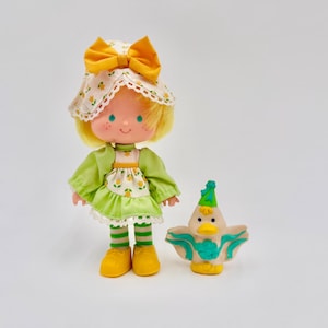 Vintage 1980s Strawberry Shortcake Party Pleaser Mint Tulip Doll with Pet Duck Marsh Mallard