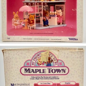 May include: Maple Town Ice Cream Shop playset box featuring animal figures. The box has the text "My Favorite Place to Be" and "Maple Town." The front shows an ice cream shop with animal figures and the text "Ice Cream Shop."