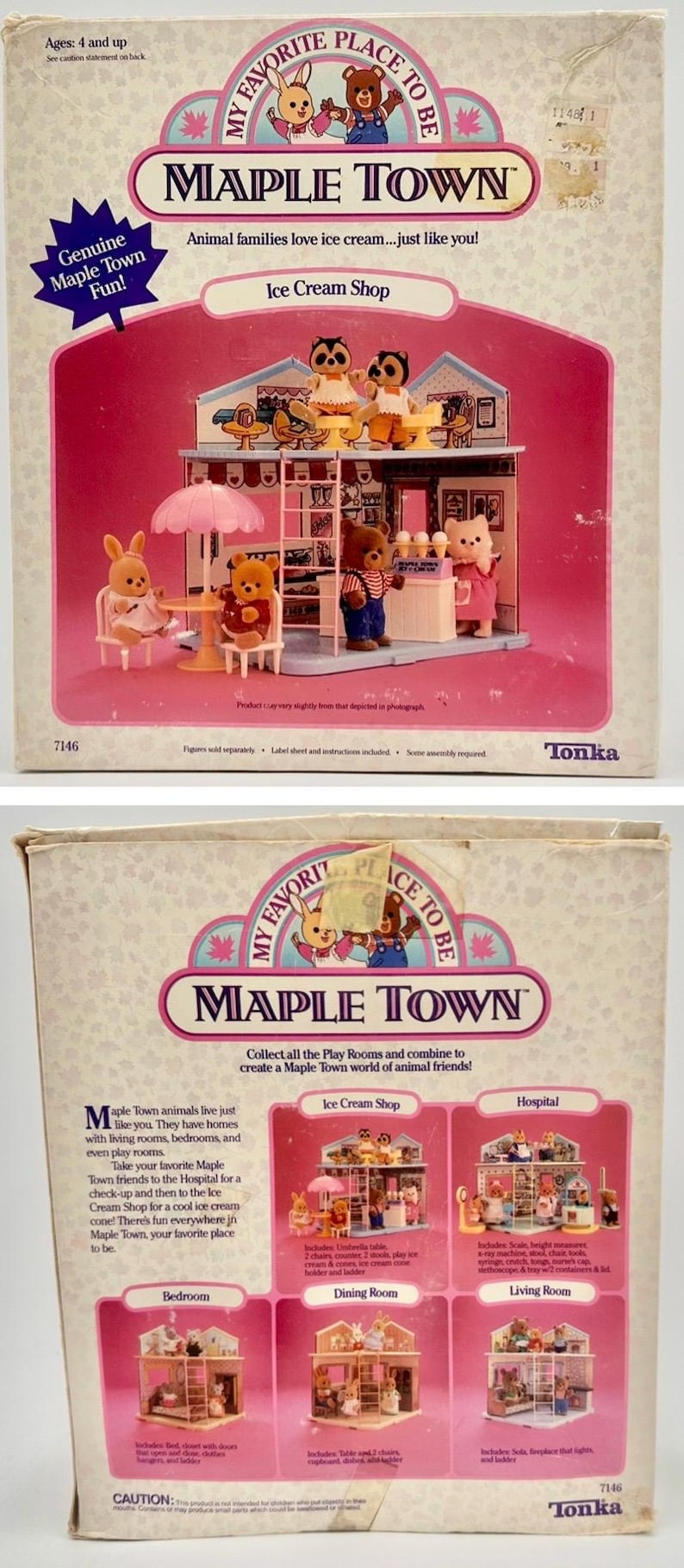 May include: Maple Town Ice Cream Shop playset box featuring animal figures. The box has the text "My Favorite Place to Be" and "Maple Town." The front shows an ice cream shop with animal figures and the text "Ice Cream Shop."
