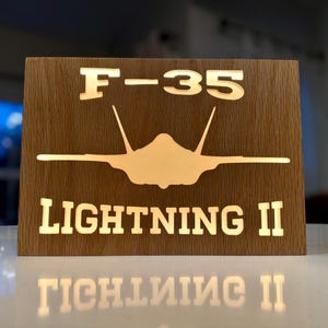 F-35 Lightning II Backlit Oak Sign