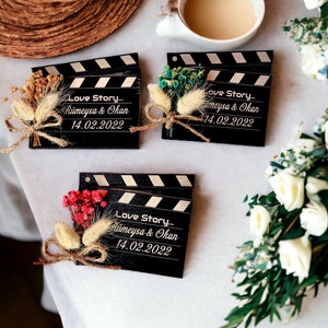 Bomboniere speciali in legno con ciak per matrimonio, regali rustici per matrimonio, fantastico regalo di ringraziamento con legno e fiori