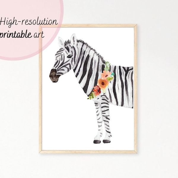 Zebra with flowers picture, Zebra printable, Zebra art, zebra picture