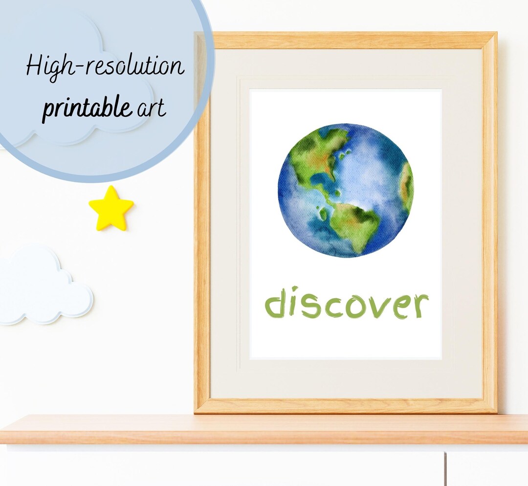 Outer Space Nursery Art Earth Printable, Space Theme Art, Earth Picture, Nursery Printable