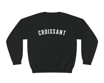 Black Croissant Crew Neck Sweater | Croissant College Sweater | Croissant Collegiate Sweater | French Sweater | Paris Sweater