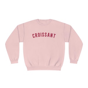 Light Pink Croissant Crew Neck Sweater | Croissant College Sweater | Croissant Collegiate Sweater | French Sweater | Paris Sweater