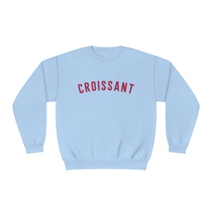 Blue Croissant Crew Neck Sweater | Croissant College Sweater | Croissant Collegiate Sweater | French Sweater | Paris Sweater