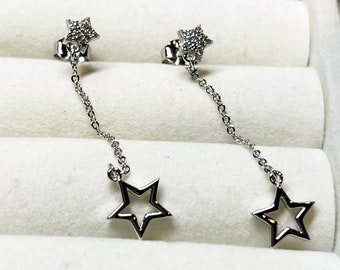 Star Dangling Earrings in Sterling Silver Star Drop Earrings Star Dangly Earrings Dangle Silver Earrings Dangle Statement Earrings Star Ear