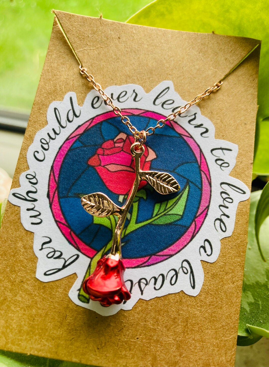 Beauty and the Beast Rose Necklace Etsy