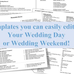 Horarios del día de la boda o del fin de semana con la lista de fotos del fotógrafo