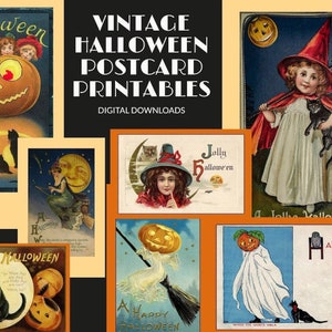 15 Vintage Halloween Postkarten, DIGITALER DOWNLOAD. Niedliche Halloween Karten, DIY Halloween Party Einladungen und Retro Halloween Dekor