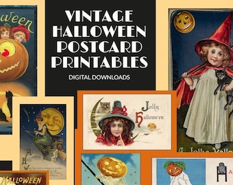 15 Vintage Halloween Postcards, DIGITAL DOWNLOAD. Cute Halloween Cards,  DIY Halloween Party Invites and Retro Halloween Decor