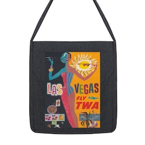 Bolso de mano Las Vegas para mujer, bolso reciclado, bolso de hombro con botón a presión, estampado vintage de Las Vegas, regalo para amantes de los viajes, regalo para maestras