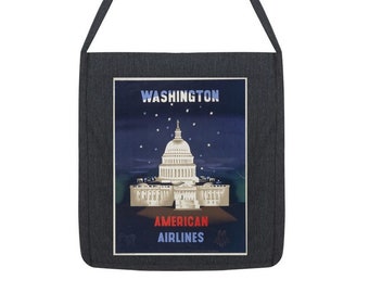 Shoulder Tote Bag for Woman, Recycled Bag, Washington DC Poster, Sustainable Gift for Her, Vintage Travel Poster, Birthday Present for Her