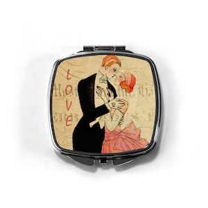 Romantic Vintage Compact Mirror, LOVE in the 1920s. Past Times Postcard Pocket Mirror, Makeup Vintage Compact. Wife Gift, Anniversary Gift