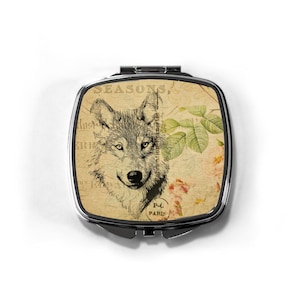 Vintage Wolf Compact Mirror, Past Times Postcard, Pocket Mirror, Lightweight Compact. Animal Print, Wolf Art, Nature Aesthetic, Cottagecore