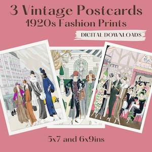 Juego de 3 postales vintage de la década de 1920, DESCARGA DIGITAL. Impresiones de moda art déco, 12,7 x 18,8 cm y 15,2 x 23,8 cm. Para exhibir, diario, collage y scrapbooking.