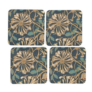 William Morris Coasters Set of 4, Honeysuckle Print, Vintage Home Decor. Wooden Tea, Coffee, Drink Mat. Housewarming Gift, New Home Gift