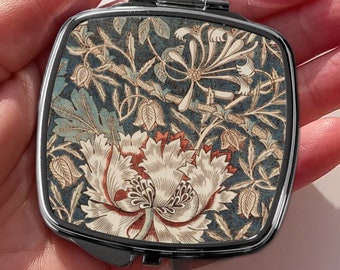 William Morris Honeysuckle y Tulip Compact Mirror, Past Times Pocket Mirror, Maquillaje Vintage Compact. Regalo del Día de la Madre para mamá, mamá