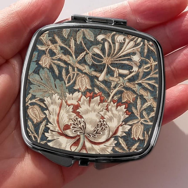 William Morris Honeysuckle and Tulip Compact Mirror, Past Times Pocket Mirror, Makeup Vintage Compact. Mother's Day Gift for Mum, Mom