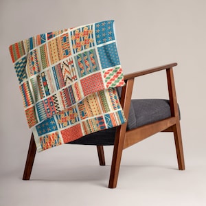 Sofa Throw Blanket, Cozy Blanket for Couch, Retro Boho Decor for the Living Room. Egyptian Vintage Print, Housewarming Gift for Art Lovers