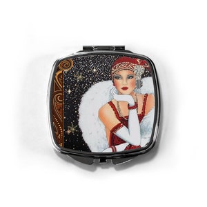 Art Deco Taschenspiegel Weihnachten, Flapper Girl Taschenspiegel, Leichter Kompakter. Einzigartiges Geschenk für Sie, Past Times Handtaschenspiegel
