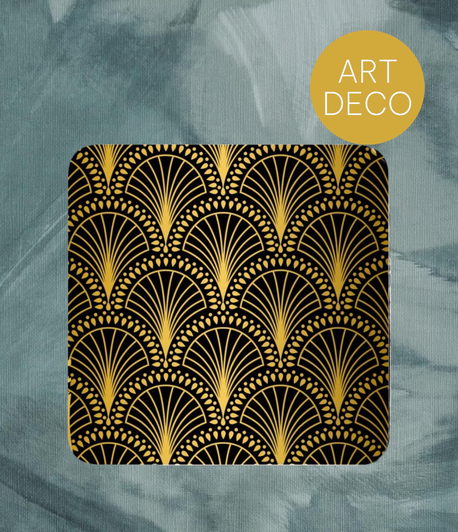 Sottobicchiere Oro Art Déco | Quadrato 9,5 Cm Con Retro In Sughero | Design Azteco Geometrico Vintage - 4