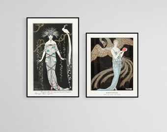 Set of 2 Art Deco Posters and Prints, George Barbier, Black and Gold Collection. DIGITAL DOWNLOAD, 5x7 (Art Deco Postcard), A5, A4, & Larger