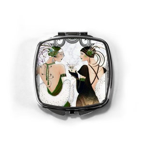Art-Deco-Puppenspiegel, Weihnachts-Flapper-Mädchen, Taschenspiegel, leicht kompakt. Weihnachtsgeschenk für Freunde, Strumpffüller für Frauen