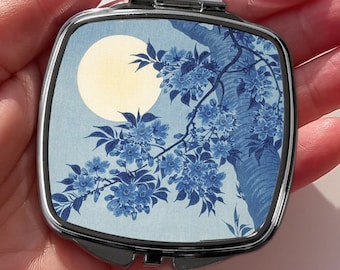 Miroir compact Fleurs de cerisier au clair de lune, oeuvre de la lune céleste japonaise par Ohara Koson. Miroir de poche Past Times vintage, cadeau pour une mère