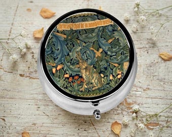 William Morris Pill Box, Vintage Pill Case, Hare in the Forest. Medicine Organiser