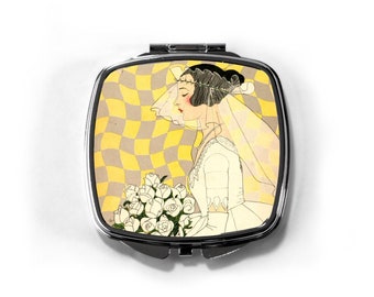 Espejo compacto vintage de novia de los años 20, regalo de despedida de soltera para ella, regalo de novia de la dama de honor, recuerdos de boda únicos para los invitados