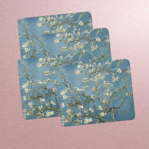 Tovagliette all'americana Van Gogh Almond Blossom, piccole. Set di 4 tovagliette, arredamento vintage per la casa.
