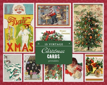 15 Vintage Christmas Card Printables, Festive Ephemera for Junk Journals (Digital Download)