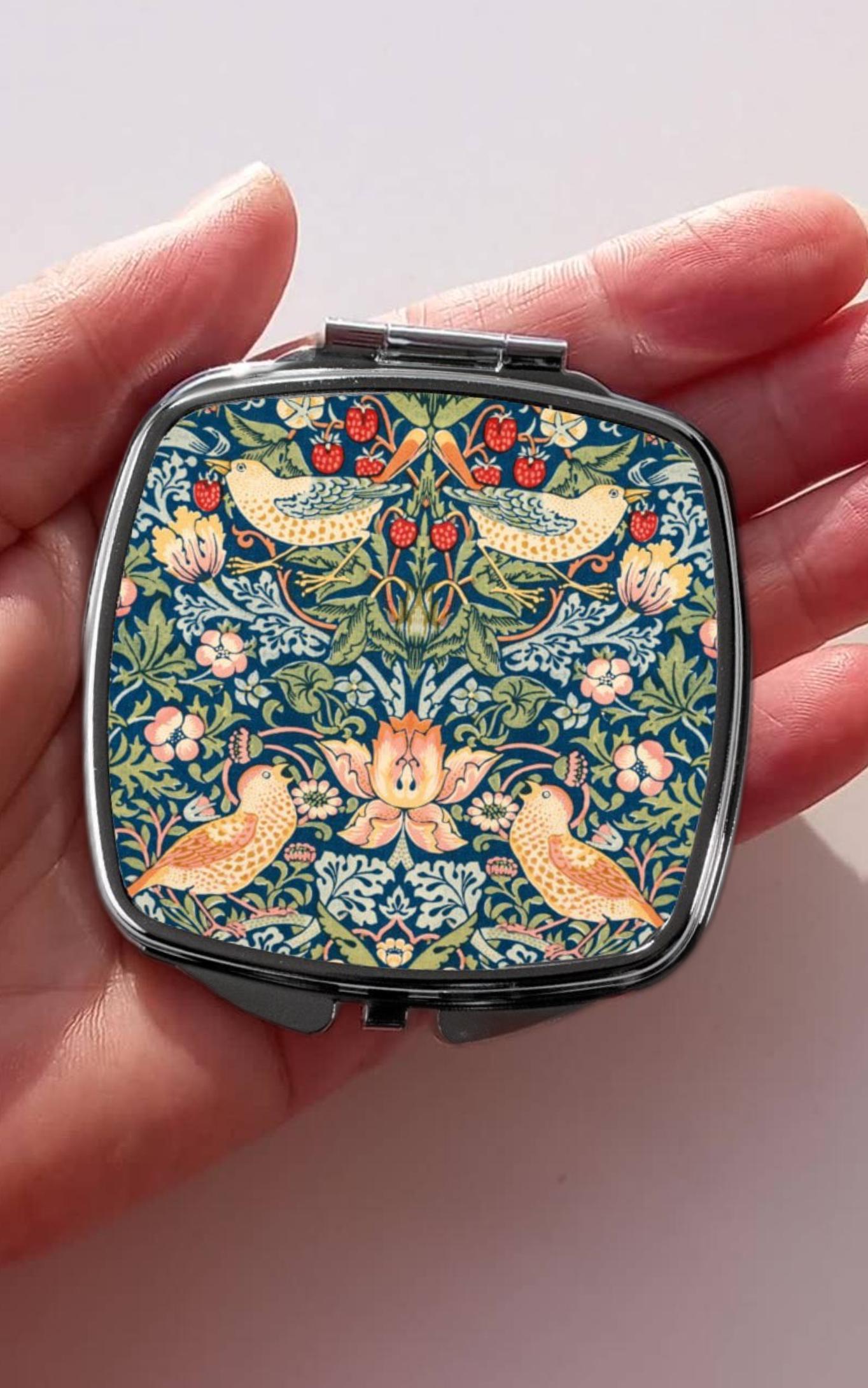 mirosツイード　アクセサリーケース　Jewelry Feather ミロス William Morris Mirror, Strawberry Thief Bird and Flowers, Past