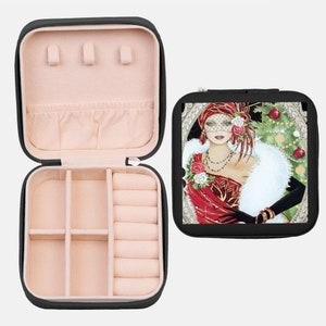 Portagioie da viaggio Art Déco natalizio, piccolo portagioie per donne e ragazze. Regalo di Natale per mamma, portagioie per moglie, riempitivo per calze