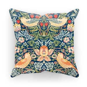 Funda de cojín de William Morris "Ladrón de Fresas", con pájaros y flores, 60 x 60/45 x 45. Decoración vintage estilo cottagecore, regalo para el hogar.
