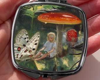 Fairy Tale Princess Compact Mirror, Vintage Fairy, Cottagecore Art. Past Times Pocket Mirror, Makeup Compact. Girl Gift, Daughter Gift